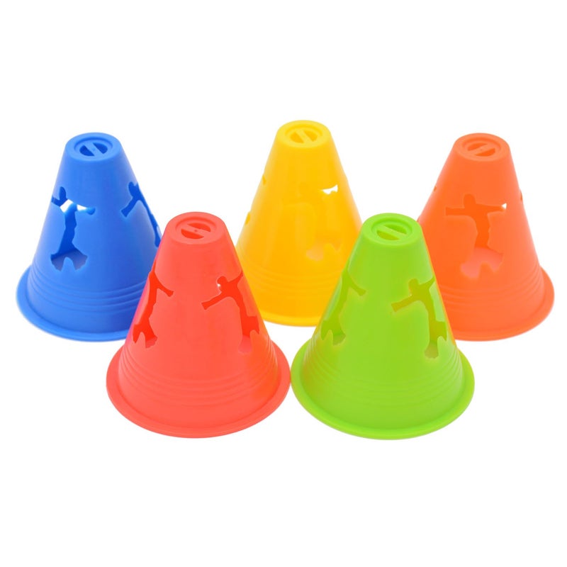 Famgee 3 Inch Plastic Windproof Slalom Cones Inline Roller Skating Cones Pile Cup Roadblocks Traffic Road Cones Set with Holes for Skate Practice Sport Training 5 Colors 20 Pcs - Image 1